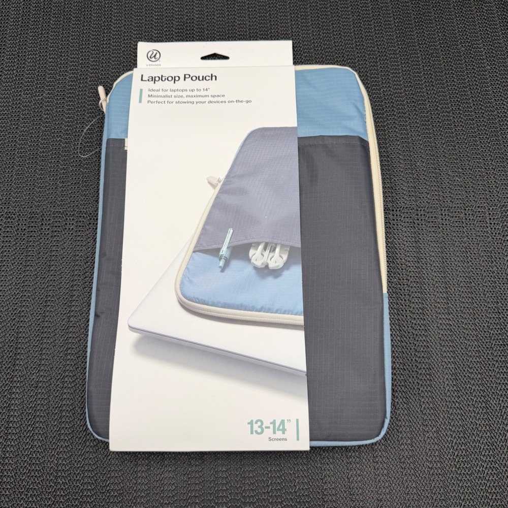 U Brands Laptop Pouch 13-14 Inch Blue Grey Padded Sleeve Case #7344T NEW